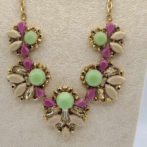 J Crew Green Taupe Mauve Vintage Statement Necklace